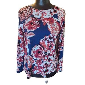 Westbound Womens Blue Pink Floral Long Sleeve Blouse Medium